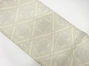 アンティーク　長嶋成織物製　斜め格子に菊・桐模様織出し袋帯（材料）